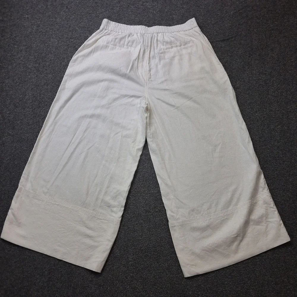 Banana Republic White Linen Blend High Rise Extra Wide Leg Pants Womens Medium